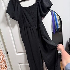 Elegant Black Puff Sleeve Jumpsuit